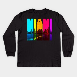 Retro Miami Florida Cityscape Skyline Kids Long Sleeve T-Shirt